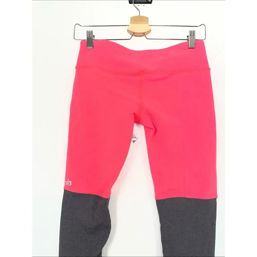 Alo Yoga Goddess Ribbed Scrunch Two Tone Coral Gray Women's S Stretch Leggings